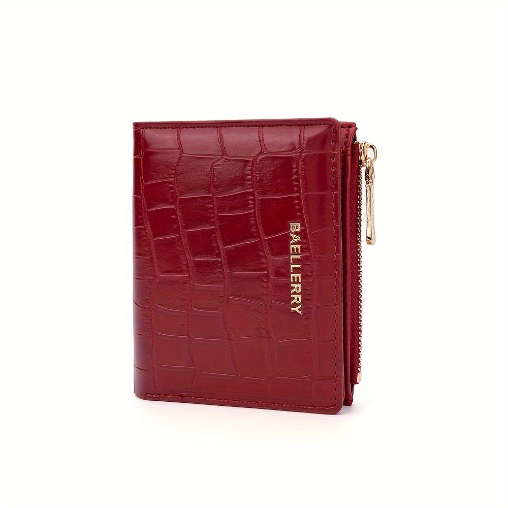 BAELLERRY Women’s Compact Wallet – Short Embossed Stone-Pattern Wallet with Snap Closure, Zipper Coin Pocket & Credit Card Slots