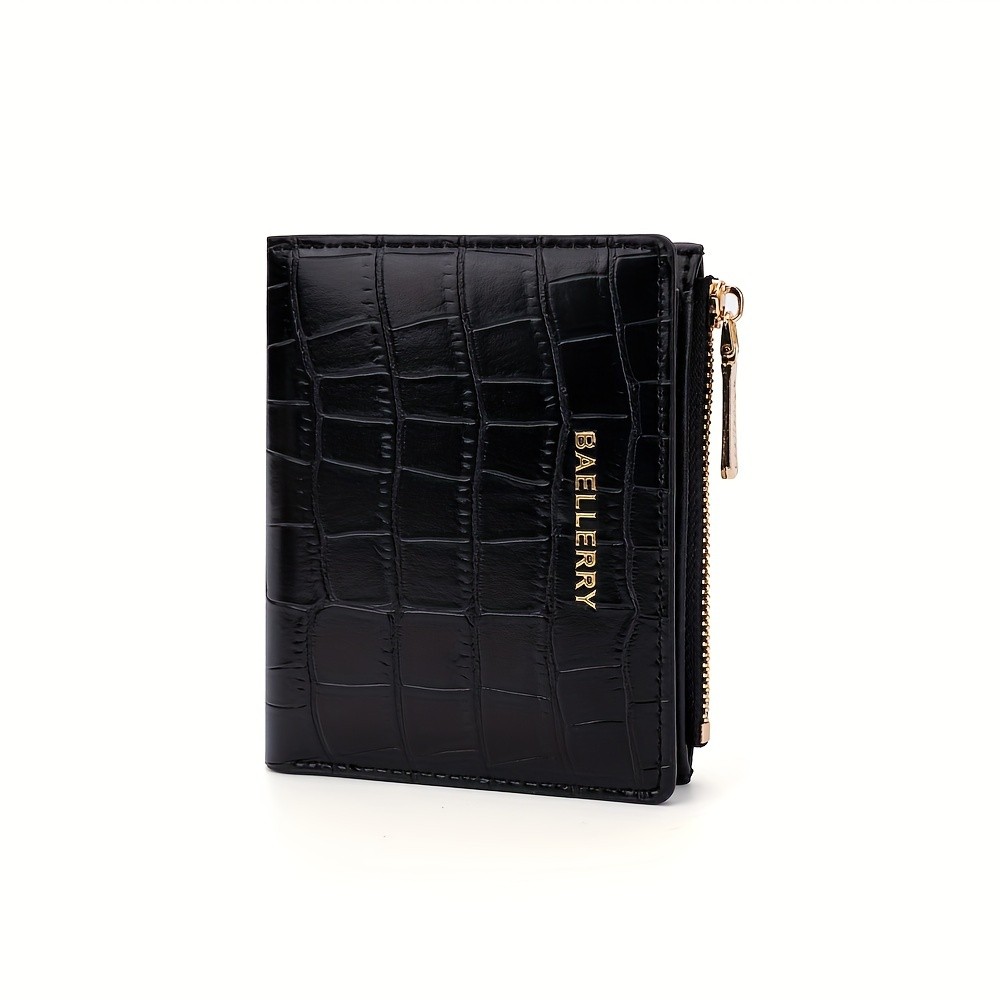 BAELLERRY Women’s Compact Wallet – Short Embossed Stone-Pattern Wallet with Snap Closure, Zipper Coin Pocket & Credit Card Slots