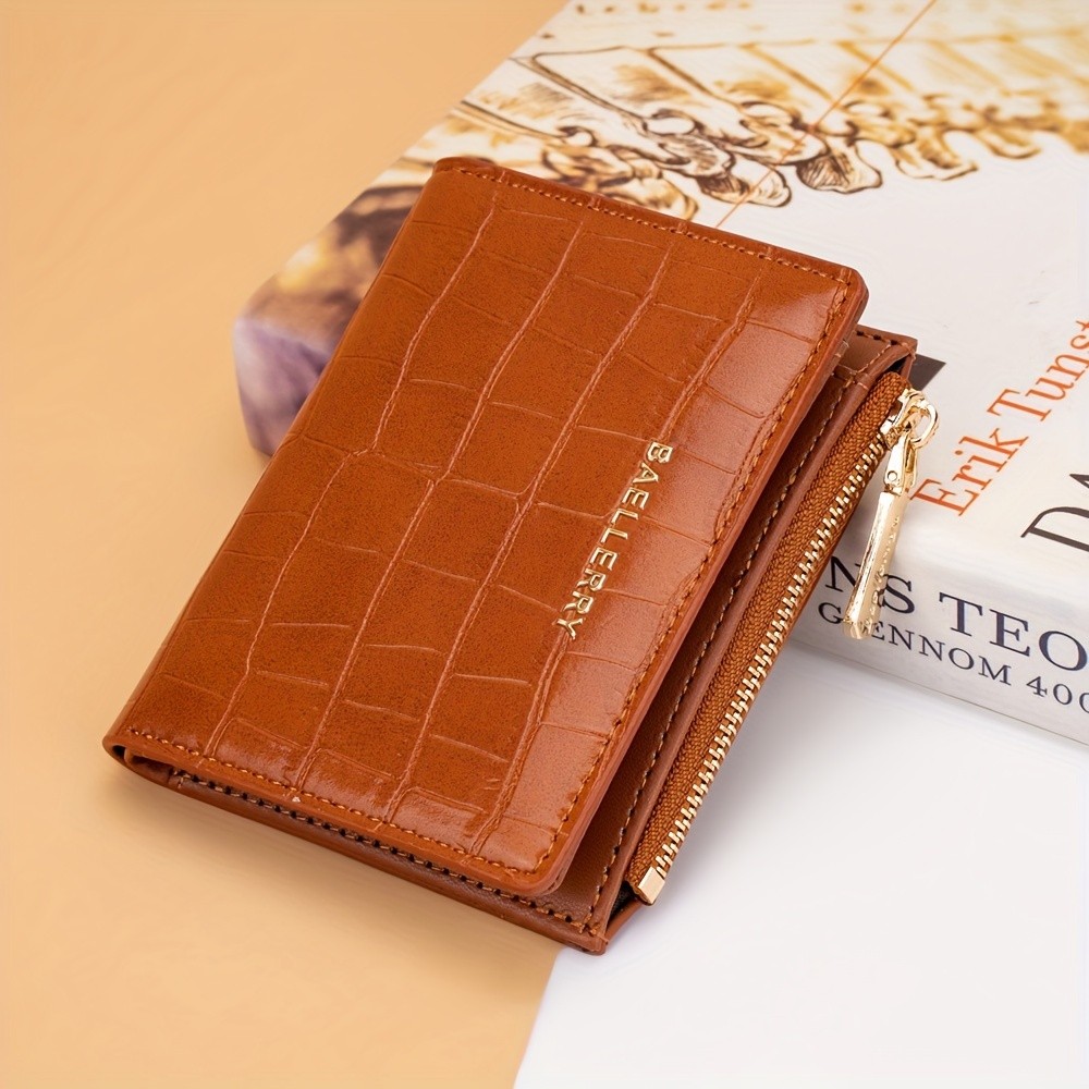 BAELLERRY Women’s Compact Wallet – Short Embossed Stone-Pattern Wallet with Snap Closure, Zipper Coin Pocket & Credit Card Slots