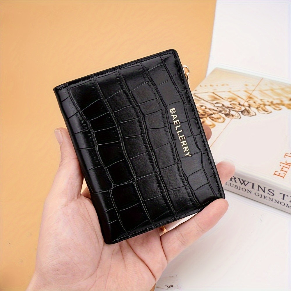 BAELLERRY Women’s Compact Wallet – Short Embossed Stone-Pattern Wallet with Snap Closure, Zipper Coin Pocket & Credit Card Slots