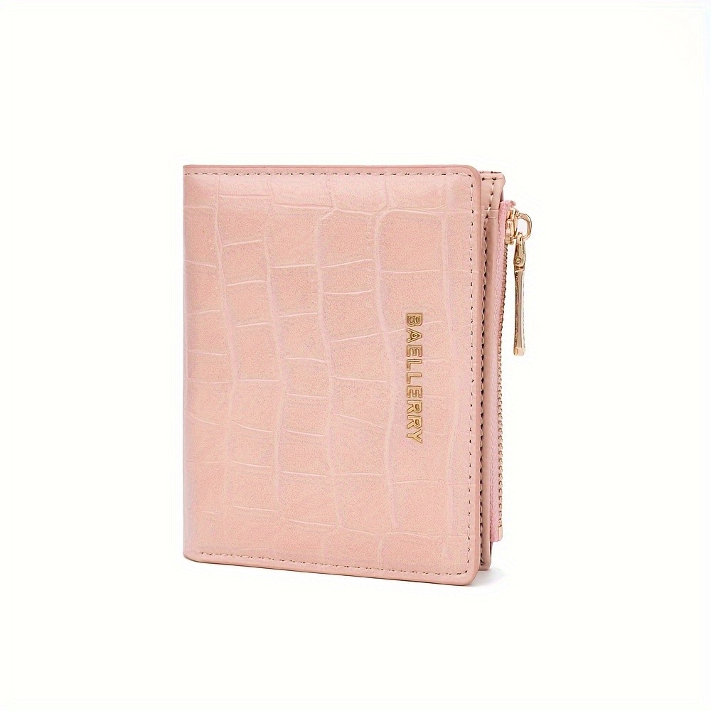 BAELLERRY Women’s Compact Wallet – Short Embossed Stone-Pattern Wallet with Snap Closure, Zipper Coin Pocket & Credit Card Slots