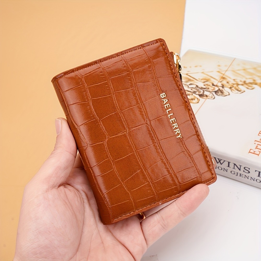 BAELLERRY Women’s Compact Wallet – Short Embossed Stone-Pattern Wallet with Snap Closure, Zipper Coin Pocket & Credit Card Slots