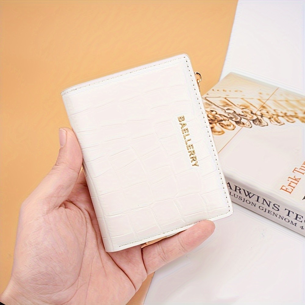 BAELLERRY Women’s Compact Wallet – Short Embossed Stone-Pattern Wallet with Snap Closure, Zipper Coin Pocket & Credit Card Slots