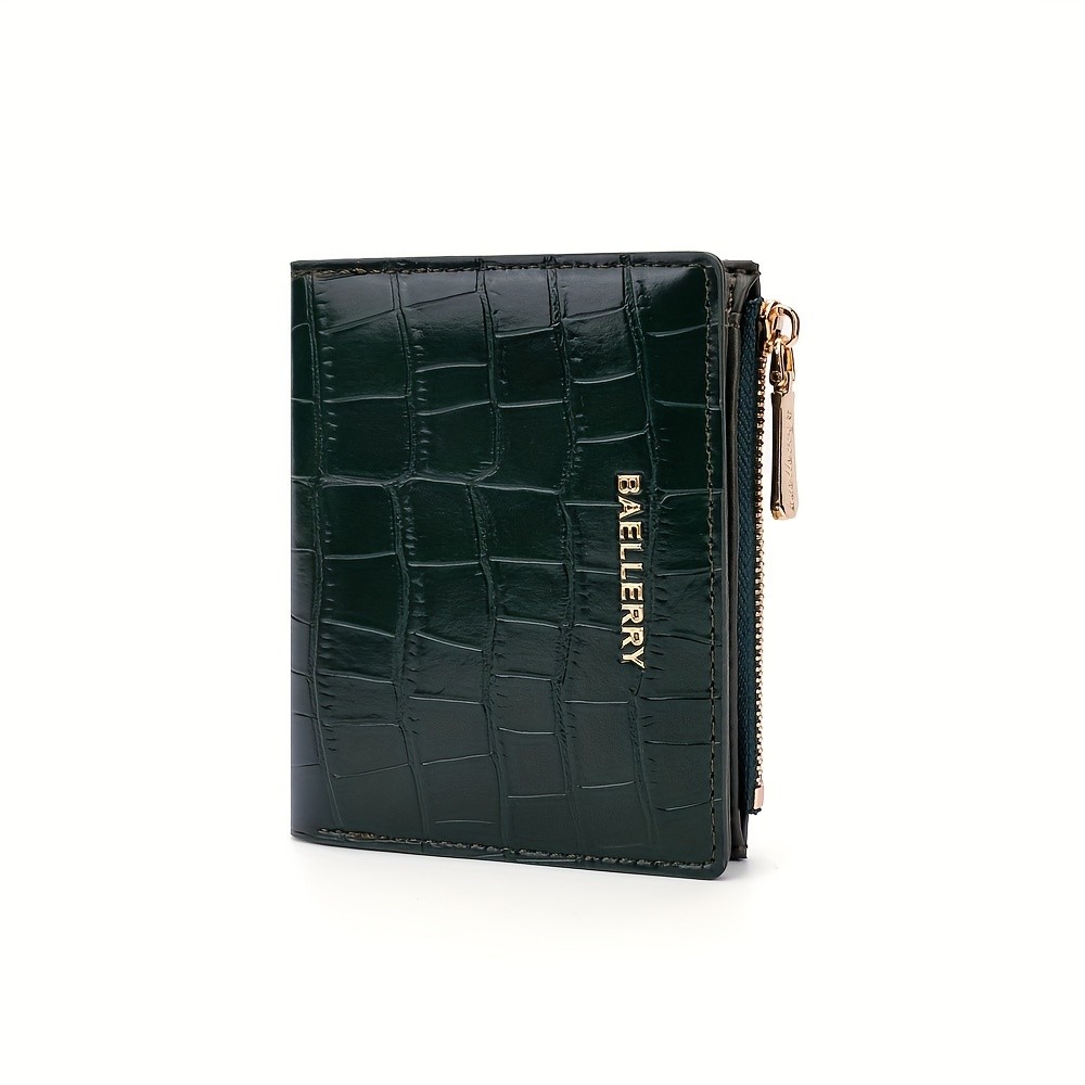 BAELLERRY Women’s Compact Wallet – Short Embossed Stone-Pattern Wallet with Snap Closure, Zipper Coin Pocket & Credit Card Slots