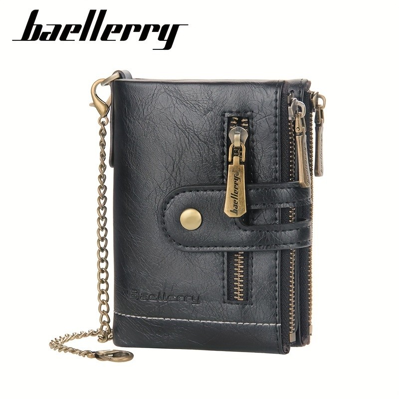 BAELLERRY Men’s Business Retro Short Wallet – Faux Leather Multi-Card Double-Pull Bank Card Holder