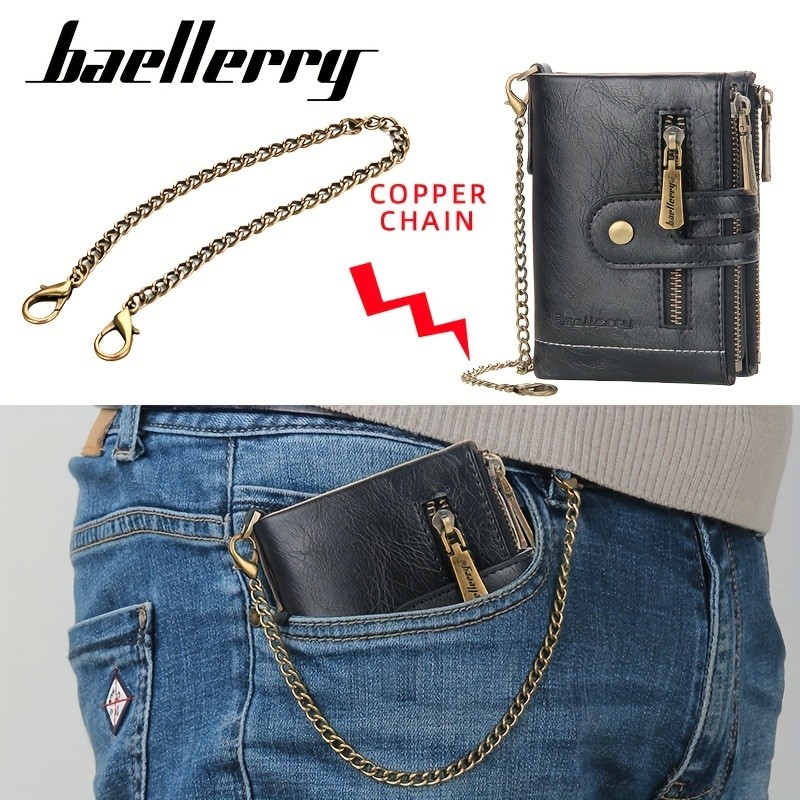 BAELLERRY Men’s Business Retro Short Wallet – Faux Leather Multi-Card Double-Pull Bank Card Holder