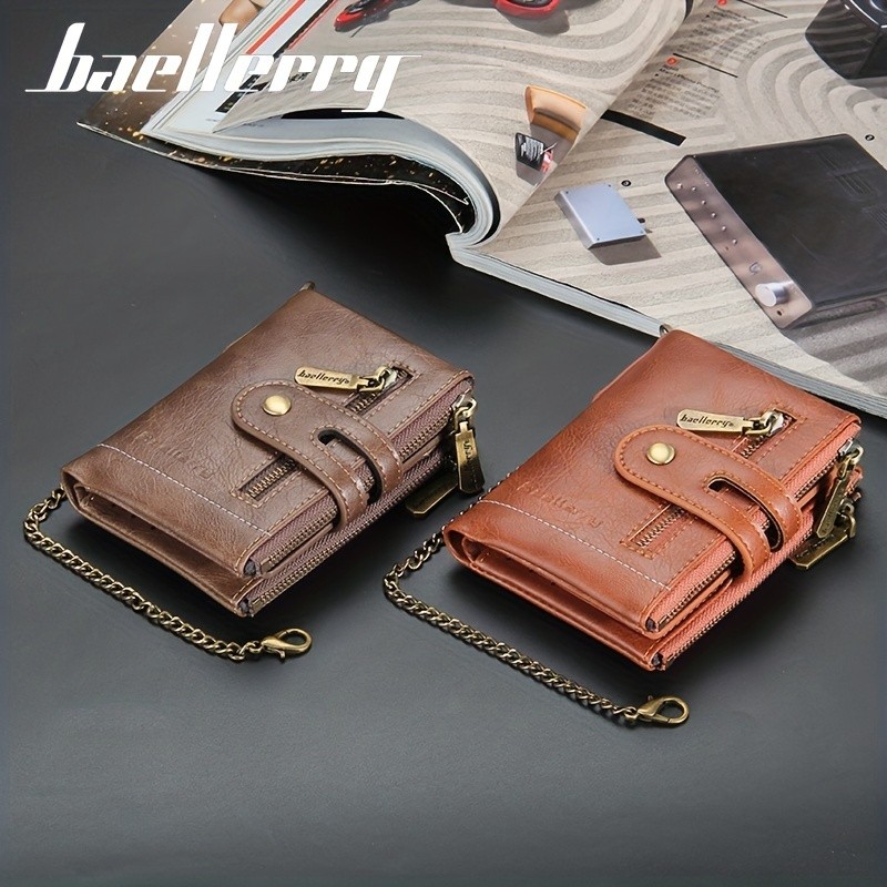 BAELLERRY Men’s Business Retro Short Wallet – Faux Leather Multi-Card Double-Pull Bank Card Holder