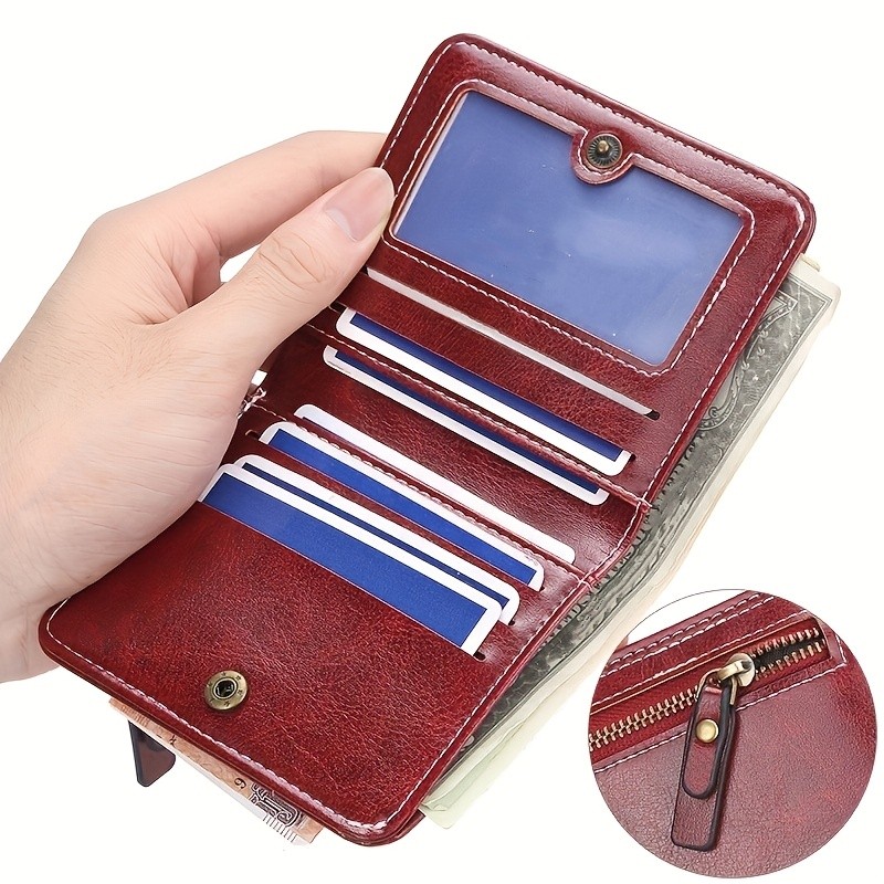 BAELLERRY Women’s Slim Wallet – IC Magnetic Closure, Double-Fold Billfold, Zipper Coin Pocket & Multi-Card Holder