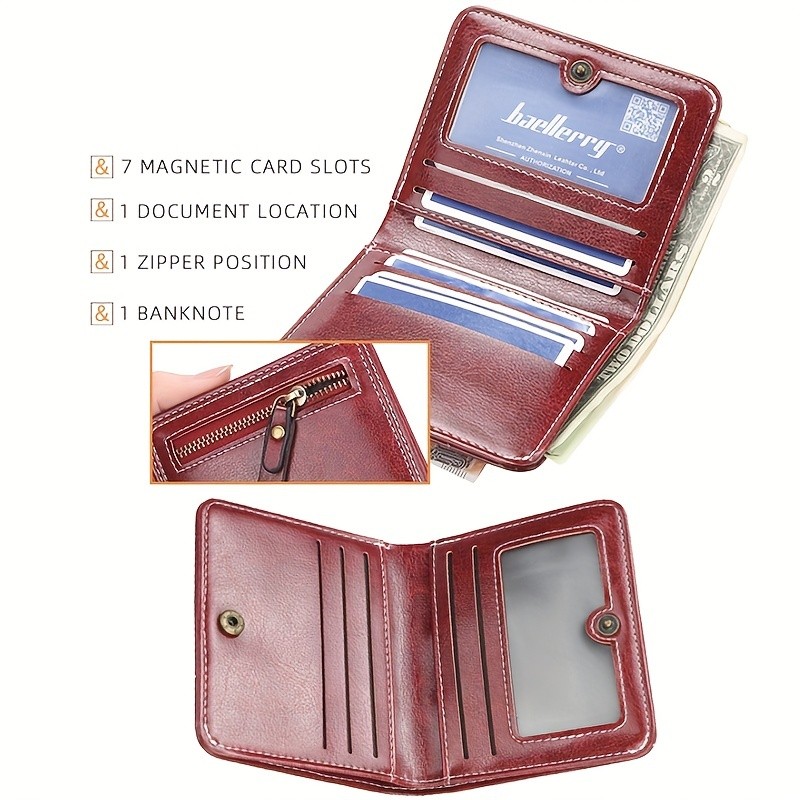 BAELLERRY Women’s Slim Wallet – IC Magnetic Closure, Double-Fold Billfold, Zipper Coin Pocket & Multi-Card Holder