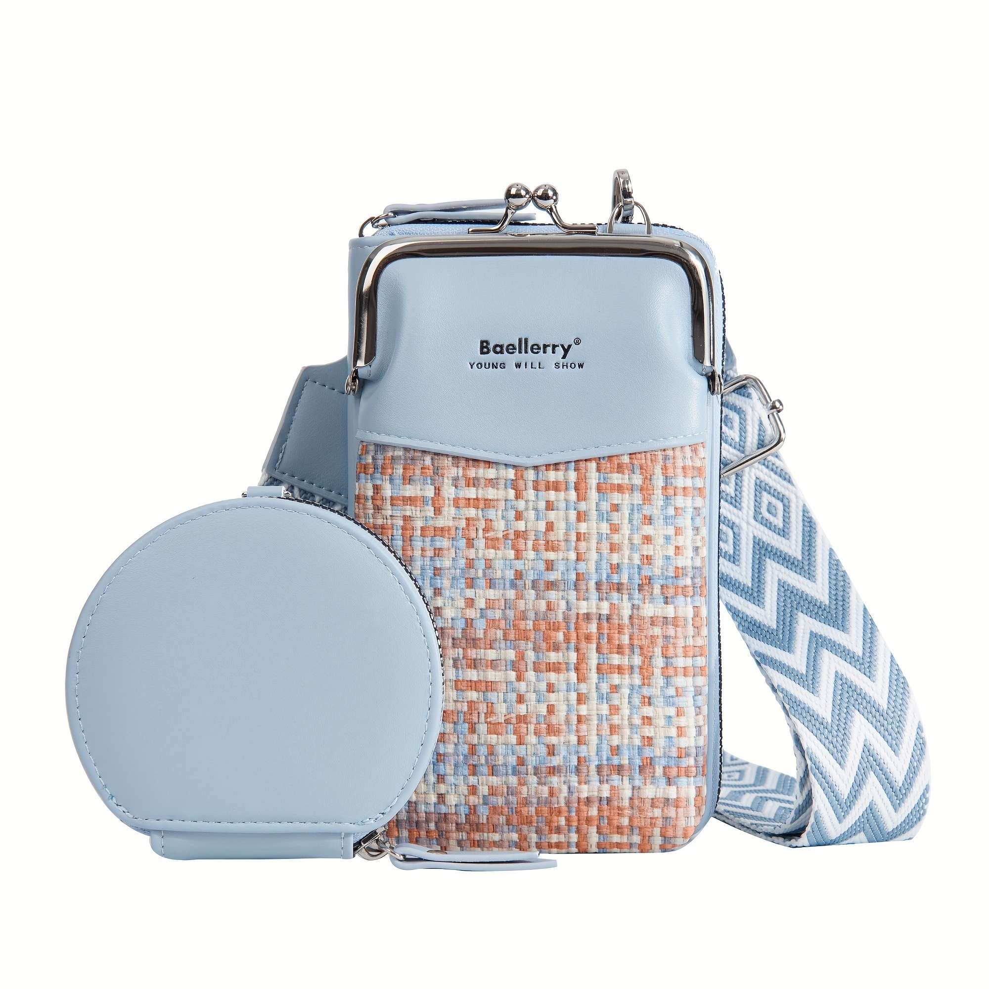 BAELLERRY Women’s Mini Crossbody Bag – Stylish Synthetic Shoulder Bag with Vibrant Yellow & Orange Zigzag Strap