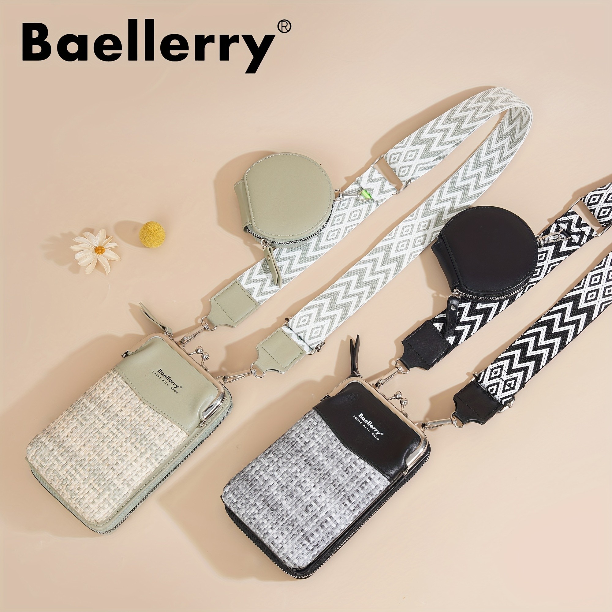 BAELLERRY Women’s Mini Crossbody Bag – Stylish Synthetic Shoulder Bag with Vibrant Yellow & Orange Zigzag Strap