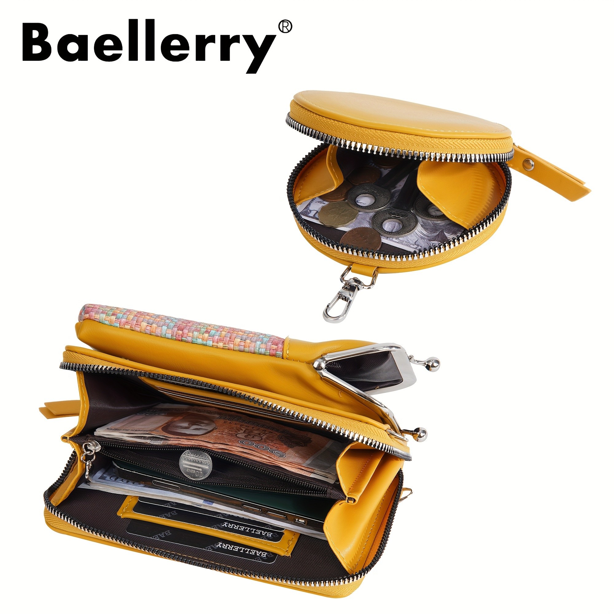 BAELLERRY Women’s Mini Crossbody Bag – Stylish Synthetic Shoulder Bag with Vibrant Yellow & Orange Zigzag Strap