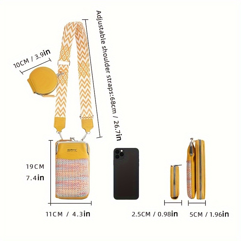 BAELLERRY Women’s Mini Crossbody Bag – Stylish Synthetic Shoulder Bag with Vibrant Yellow & Orange Zigzag Strap