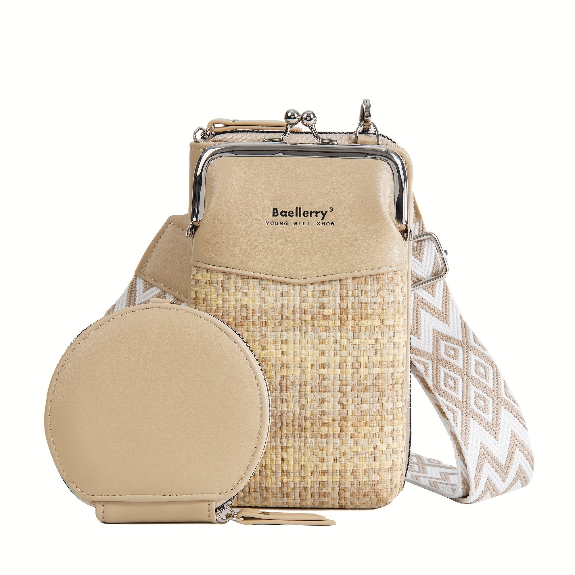 BAELLERRY Women’s Mini Crossbody Bag – Stylish Synthetic Shoulder Bag with Vibrant Yellow & Orange Zigzag Strap