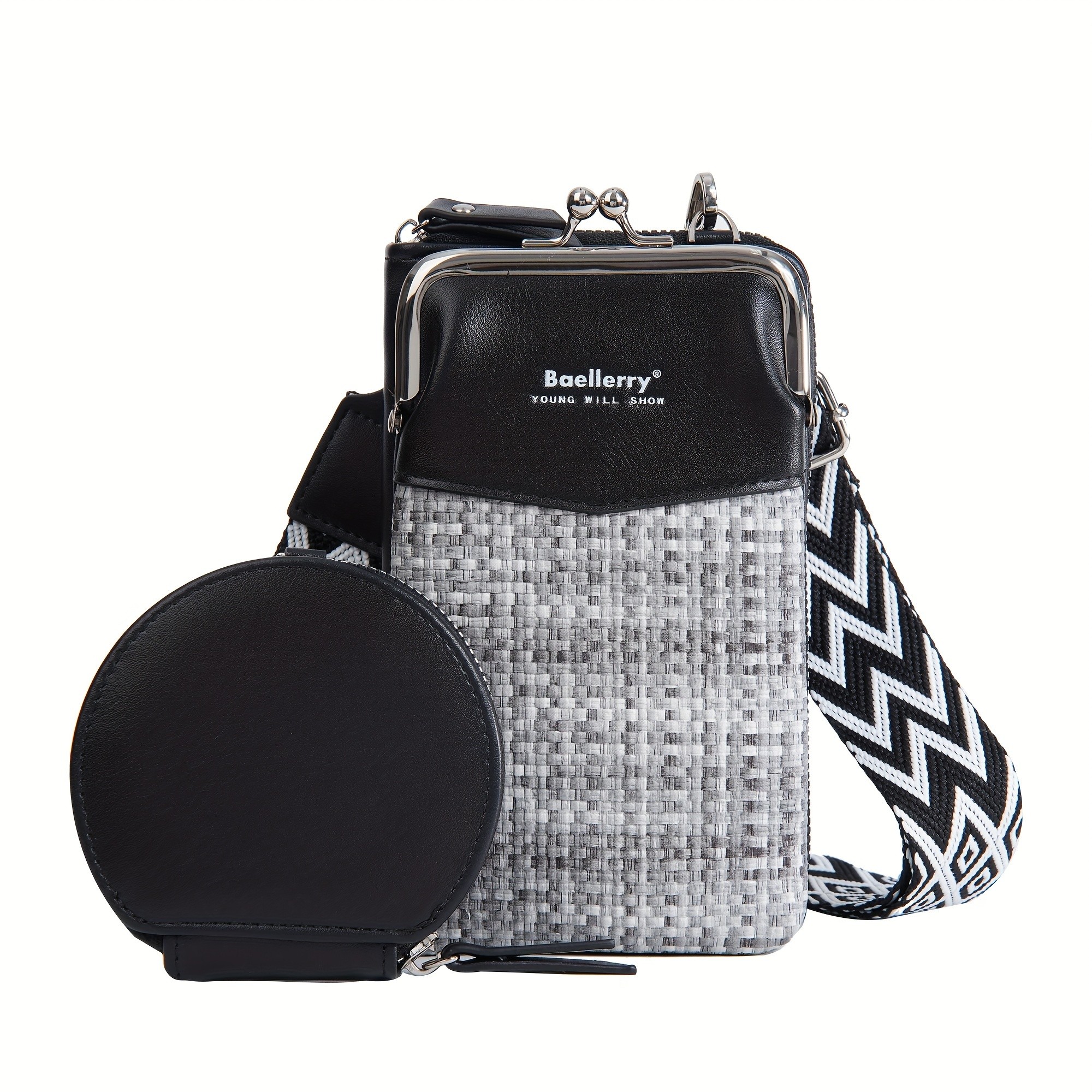 BAELLERRY Women’s Mini Crossbody Bag – Stylish Synthetic Shoulder Bag with Vibrant Yellow & Orange Zigzag Strap