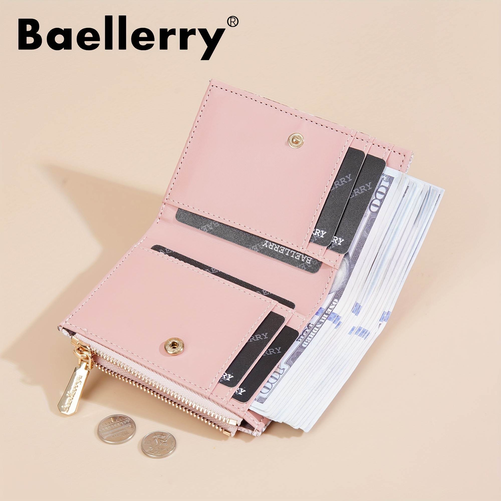BAELLERRY Mini Women’s Wallet – Snake Pattern Short Wallet with Multi-Card Slots, Press Buckle, Money Clip & Zipper Coin Purse