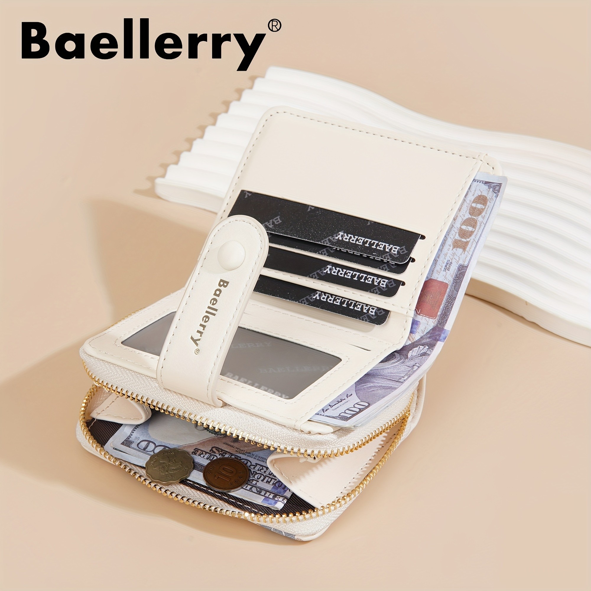 BAELLERRY Mini Women’s Wallet – Short Bear Cartoon Print Wallet with Button Closure, Card Slots & Zipper Coin Purse