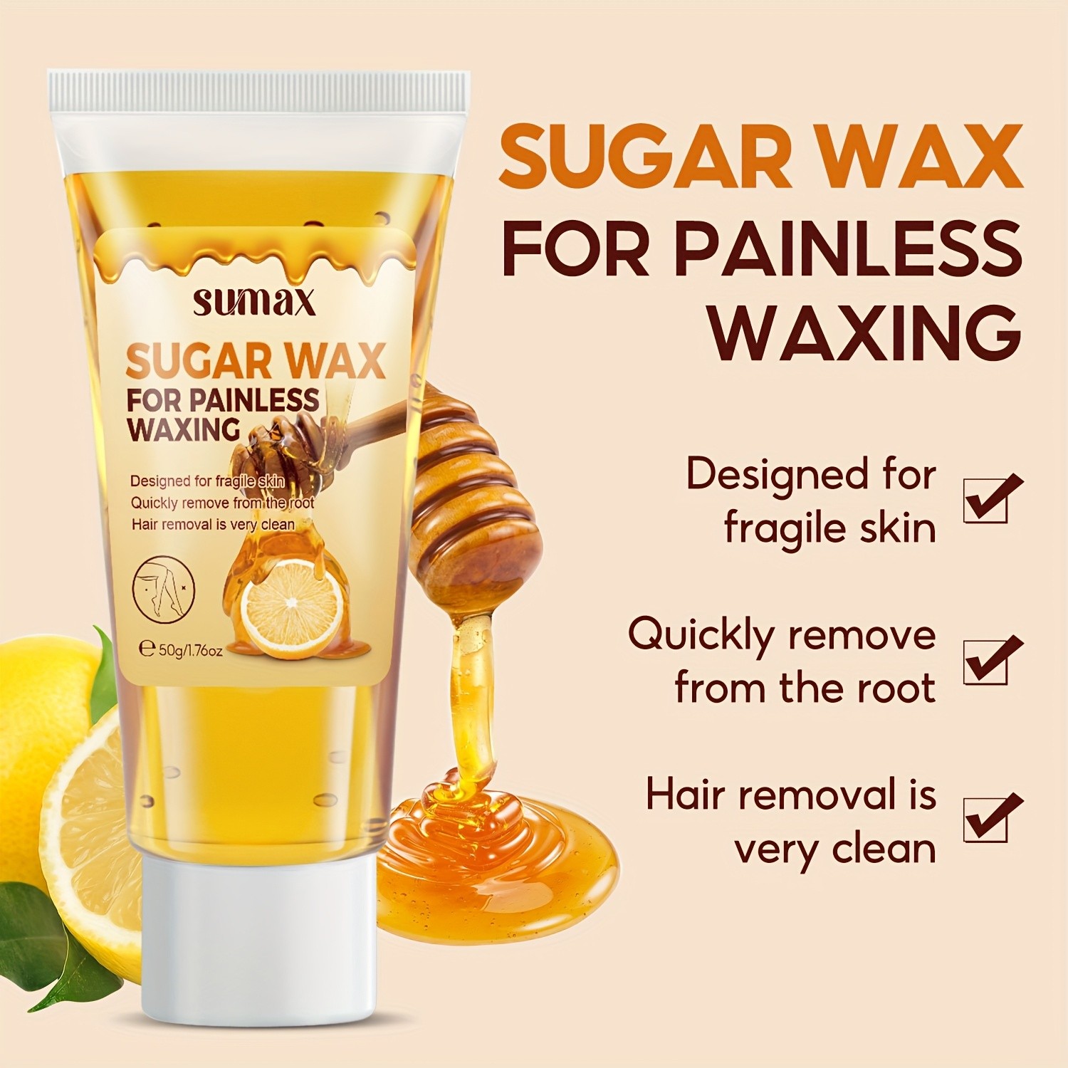 SUMAX Lemon & Honey Hair Removal Wax – Gentle 50g Formula with Plant-Based Squalane for Face & Body