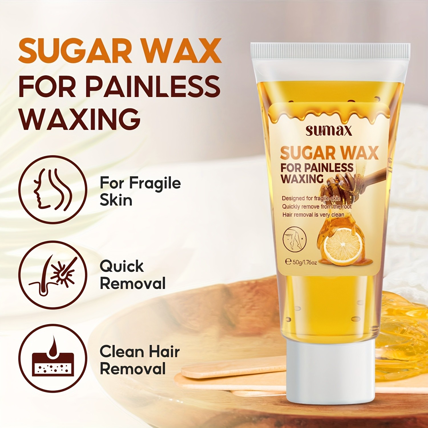 SUMAX Lemon & Honey Hair Removal Wax – Gentle 50g Formula with Plant-Based Squalane for Face & Body