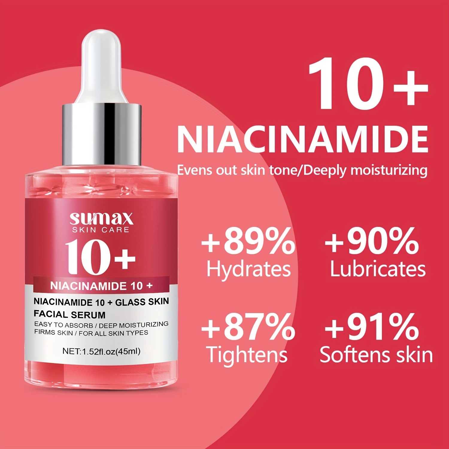 SUMAX Niacinamide 10+ Glass Serum – Alcohol-Free Hydrating & Brightening Facial Serum with Retinol, HA & Glycerin