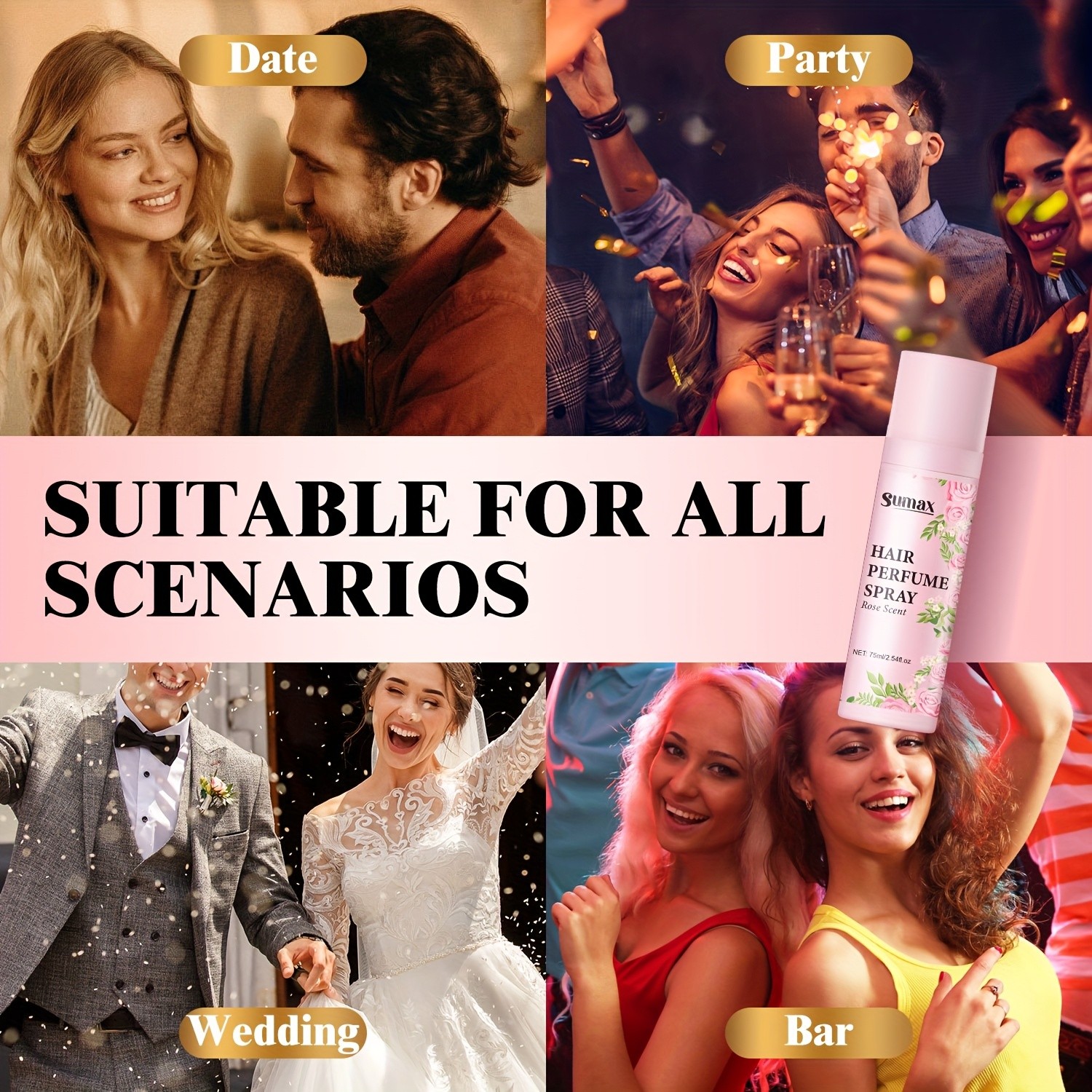 SUMAX Rose Hair Perfume Spray – 75ml Long-Lasting Floral Mist for Hair & Body with Plant-Based Squalane