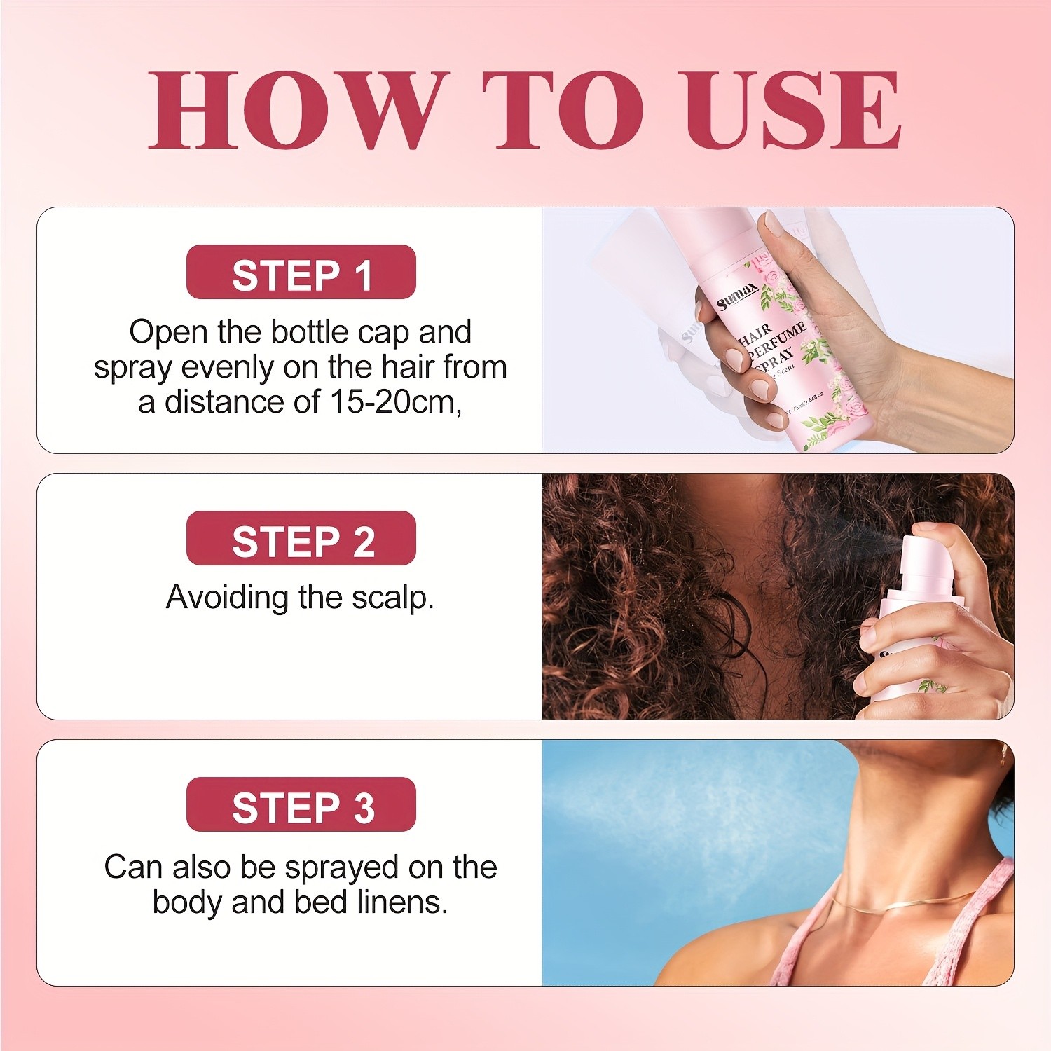 SUMAX Rose Hair Perfume Spray – 75ml Long-Lasting Floral Mist for Hair & Body with Plant-Based Squalane