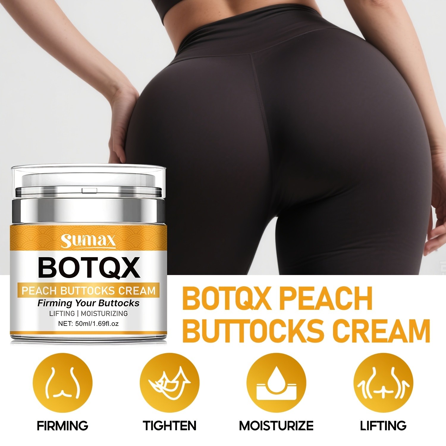 SUMAX Peach Butt Lift & Firming Cream – Hyaluronic Acid, Vitamin C & Collagen Formula (50ml / 1.69 fl.oz)