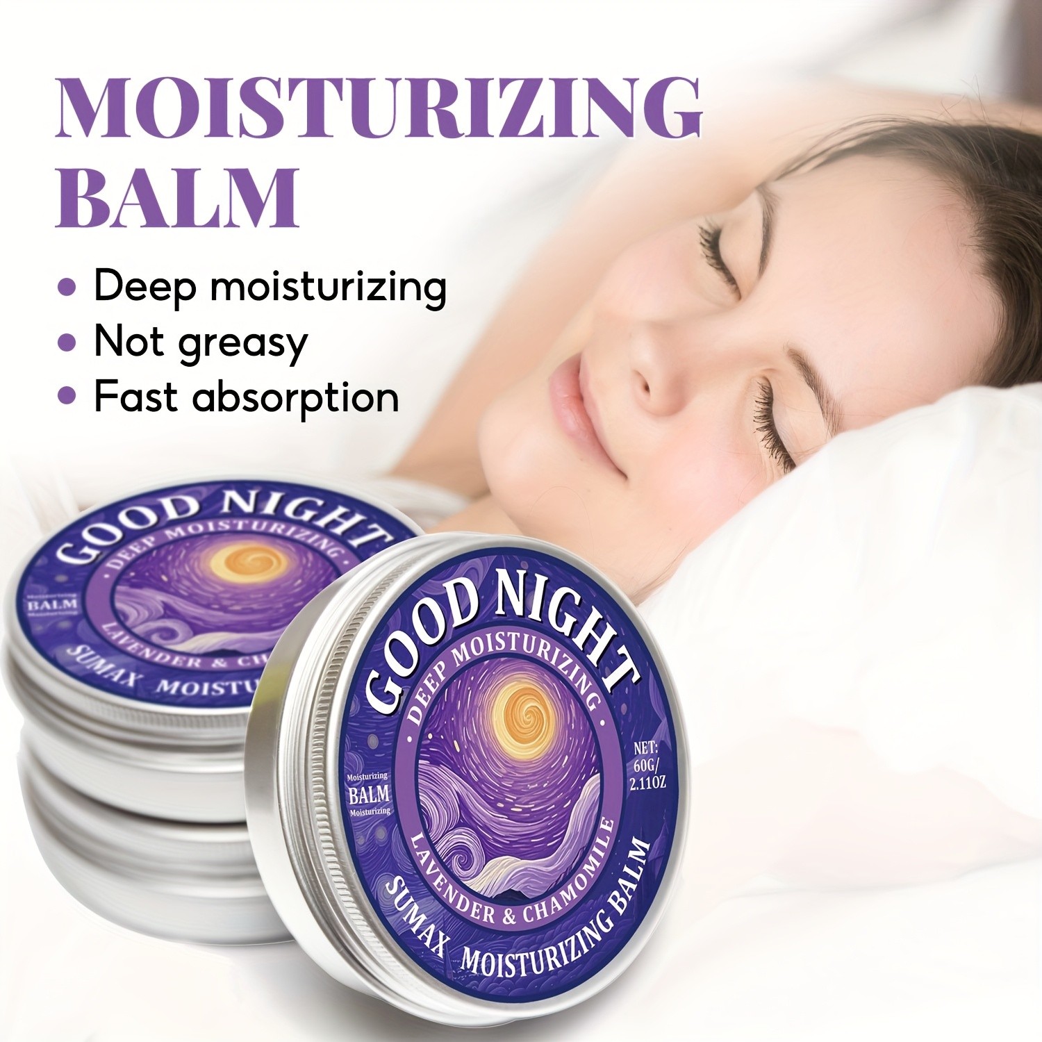 SUMAX Good Night Balm 60g – Lavender, Chamomile, Coconut & Jojoba Oil Moisturizing Night Balm (Alcohol-Free)