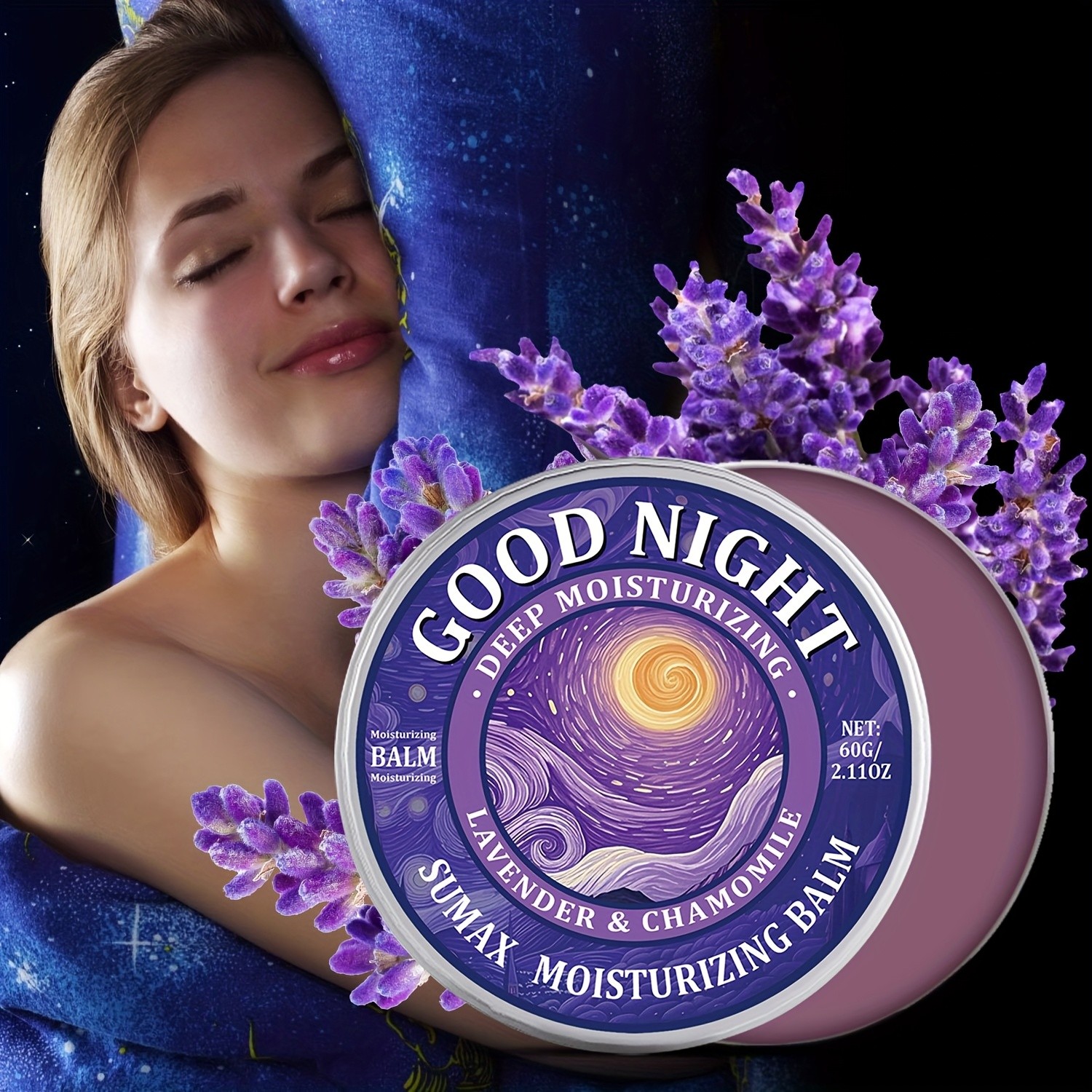 SUMAX Good Night Balm 60g – Lavender, Chamomile, Coconut & Jojoba Oil Moisturizing Night Balm (Alcohol-Free)