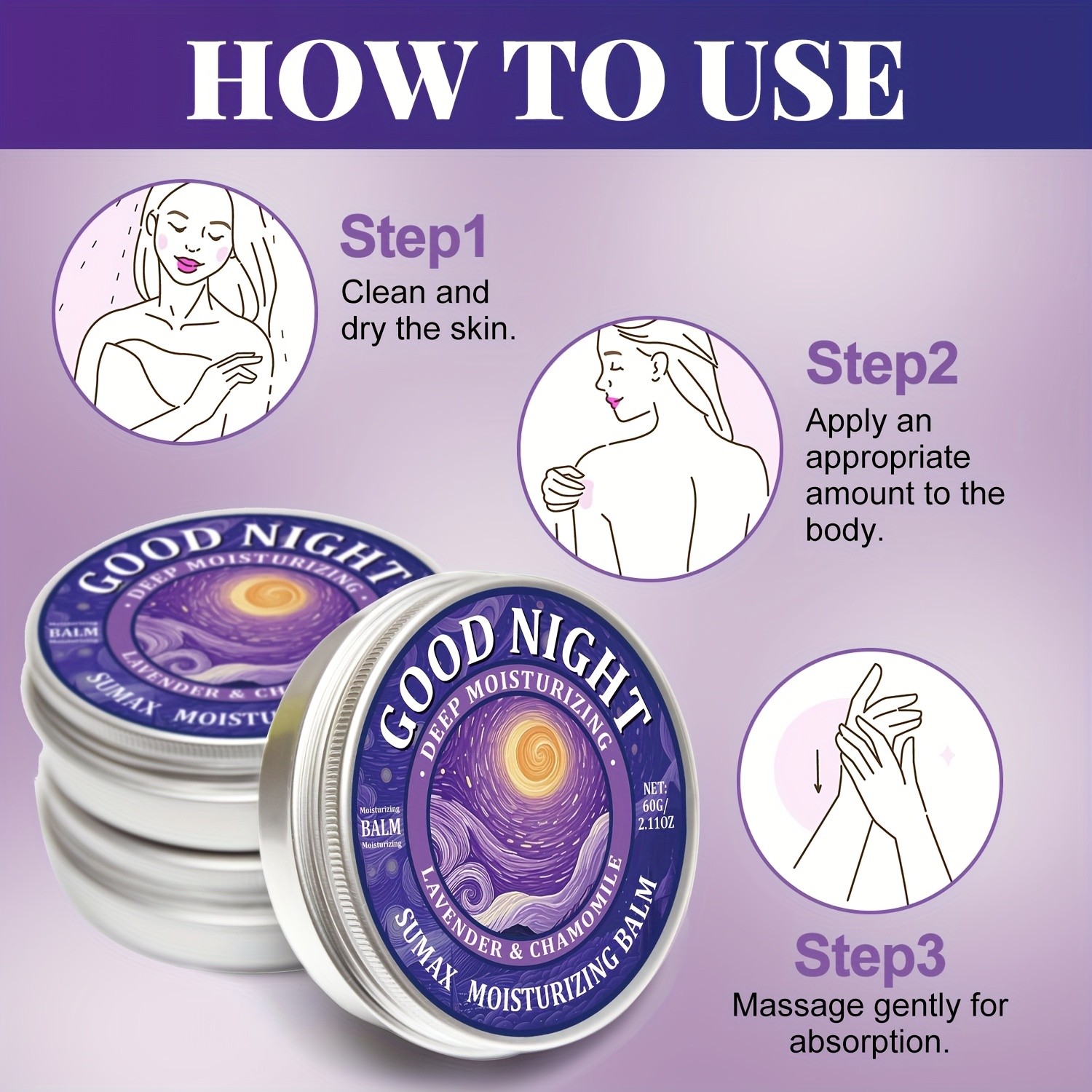 SUMAX Good Night Balm 60g – Lavender, Chamomile, Coconut & Jojoba Oil Moisturizing Night Balm (Alcohol-Free)