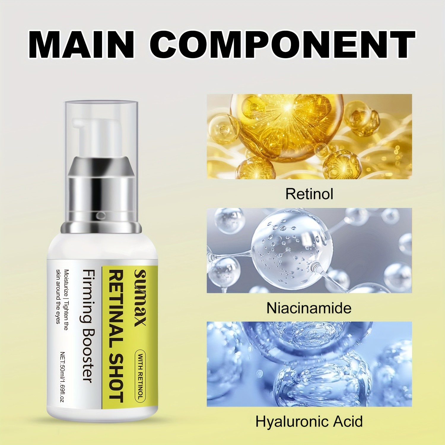 SUMAX Retinol Eye Cream 50ml – White Press Bottle, Hydrating & Moisturizing Eye & Face Serum for All Skin Types