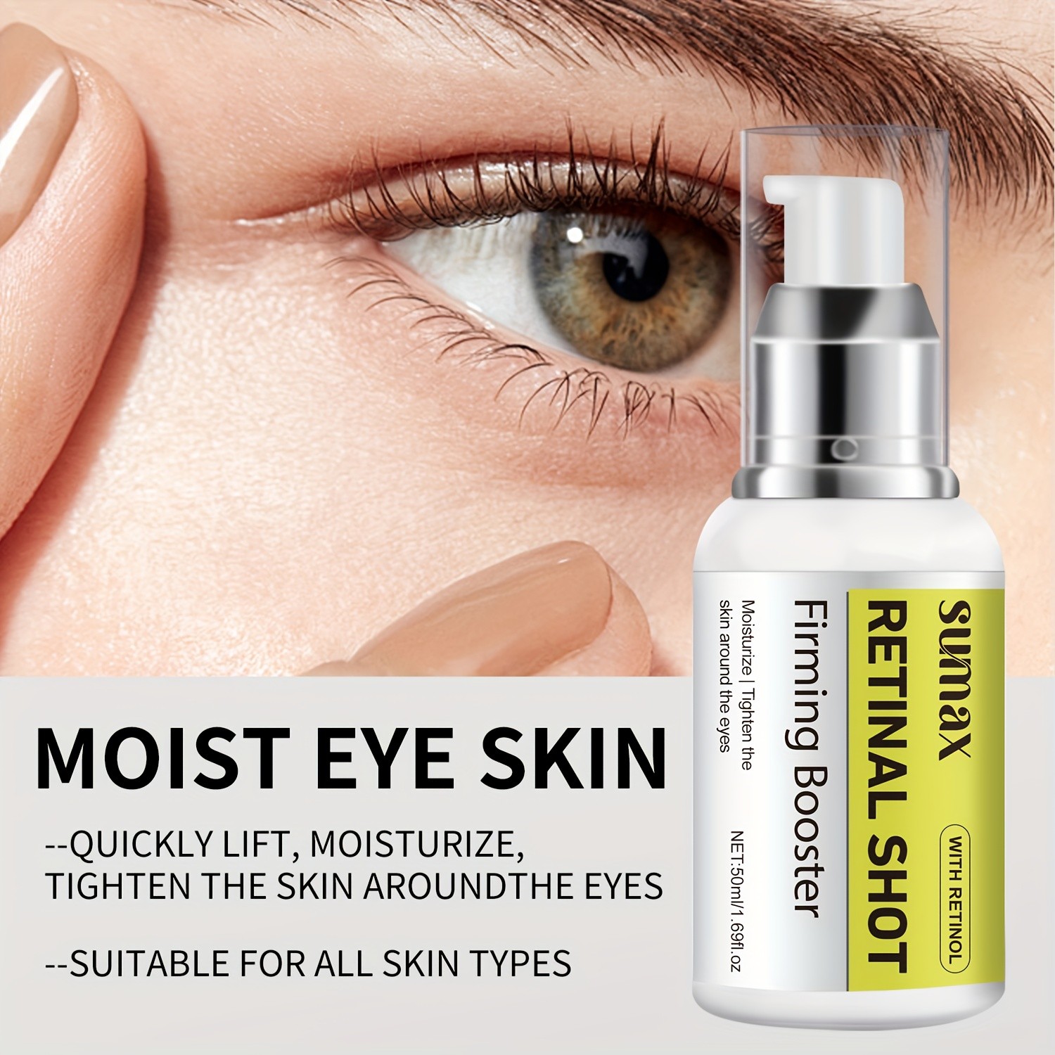 SUMAX Retinol Eye Cream 50ml – White Press Bottle, Hydrating & Moisturizing Eye & Face Serum for All Skin Types