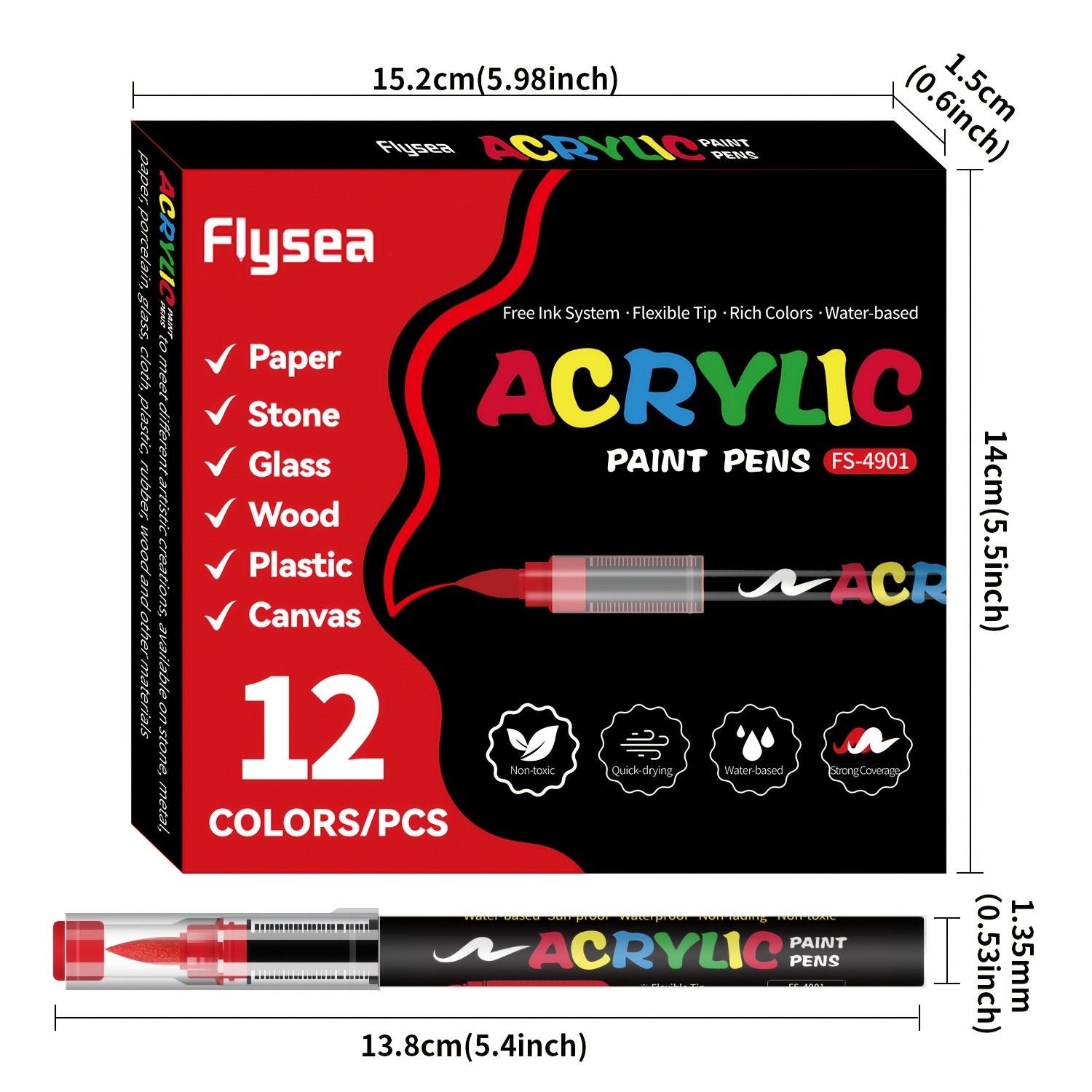 FLYSEA Acrylic Paint Marker Set – 12 / 24 / 36 Vibrant Non-Toxic Stackable Markers for Multi-Surface Art