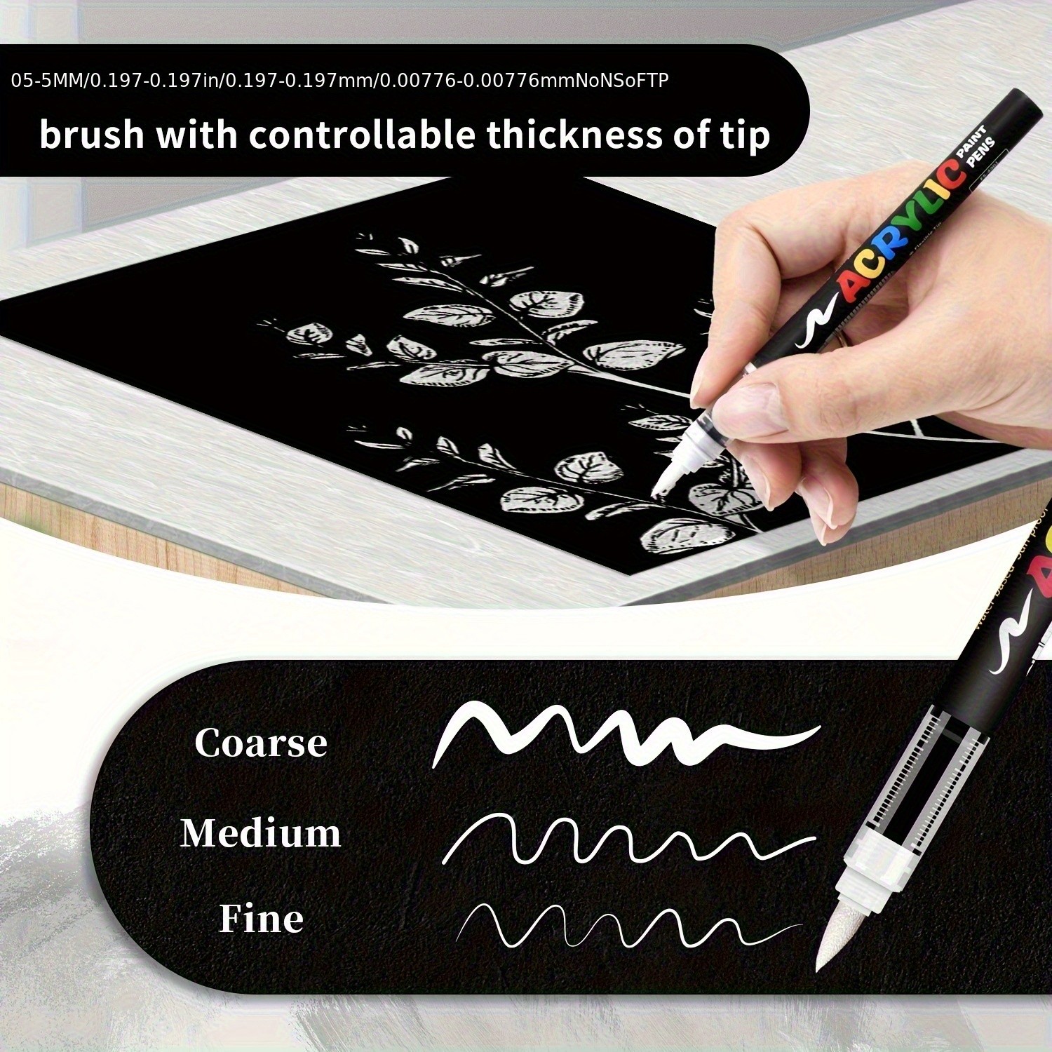 FLYSEA 8pcs Professional Water-Based Acrylic Paint Marker Pens – Soft Brush Tip, Multi-Surface, Black & White Set with 8 Color-Coding Caps