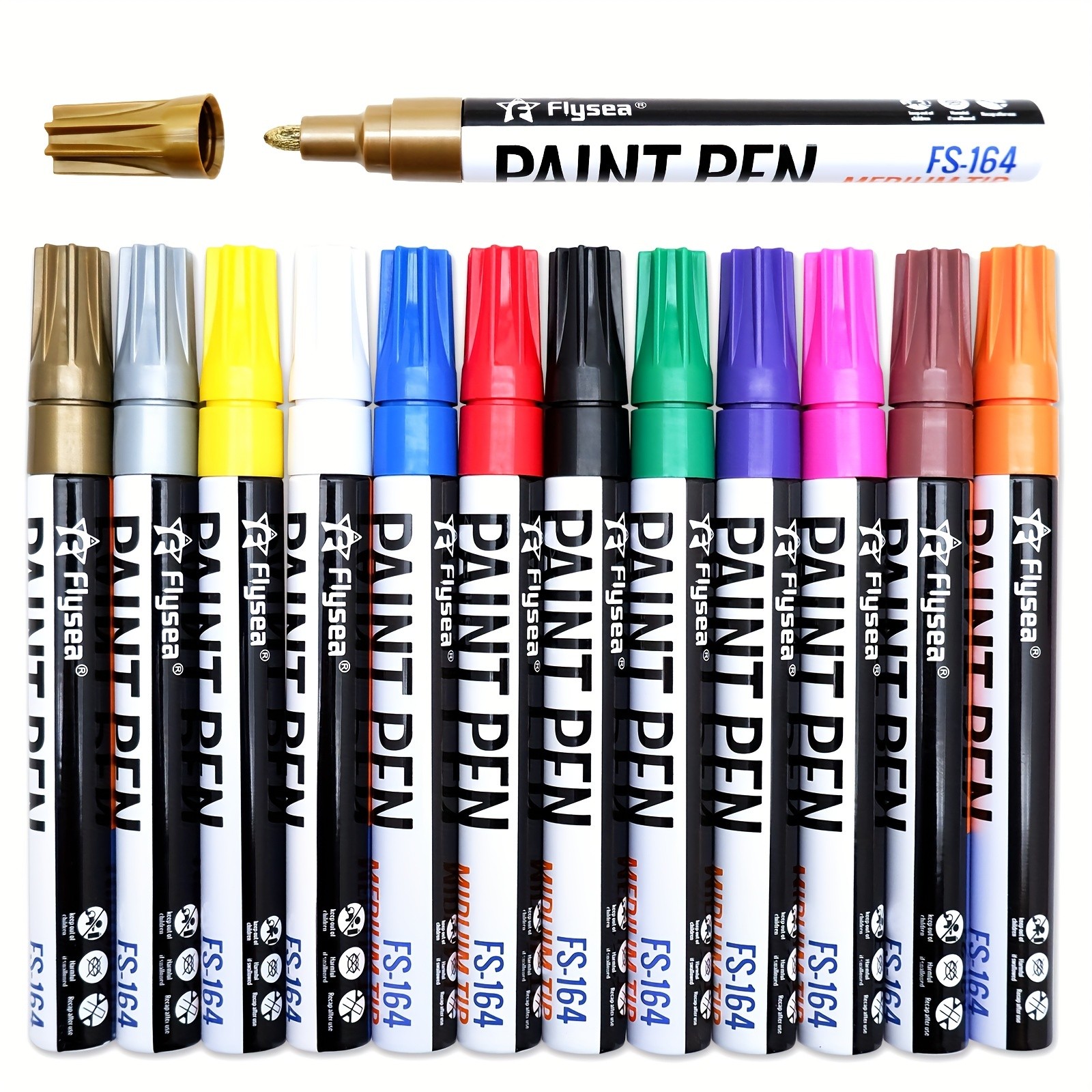 FLYSEA Paint Marker Pens – Permanent, Quick-Dry Multi-Surface Painting Set for Rocks, Wood, Fabric, Plastic, Canvas, Glass & DIY Crafts