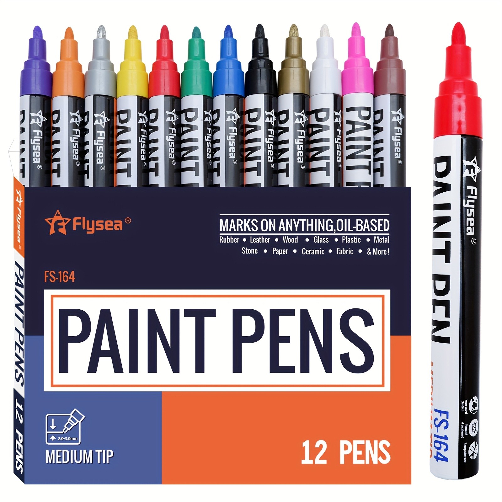 FLYSEA Paint Marker Pens – Permanent, Quick-Dry Multi-Surface Painting Set for Rocks, Wood, Fabric, Plastic, Canvas, Glass & DIY Crafts