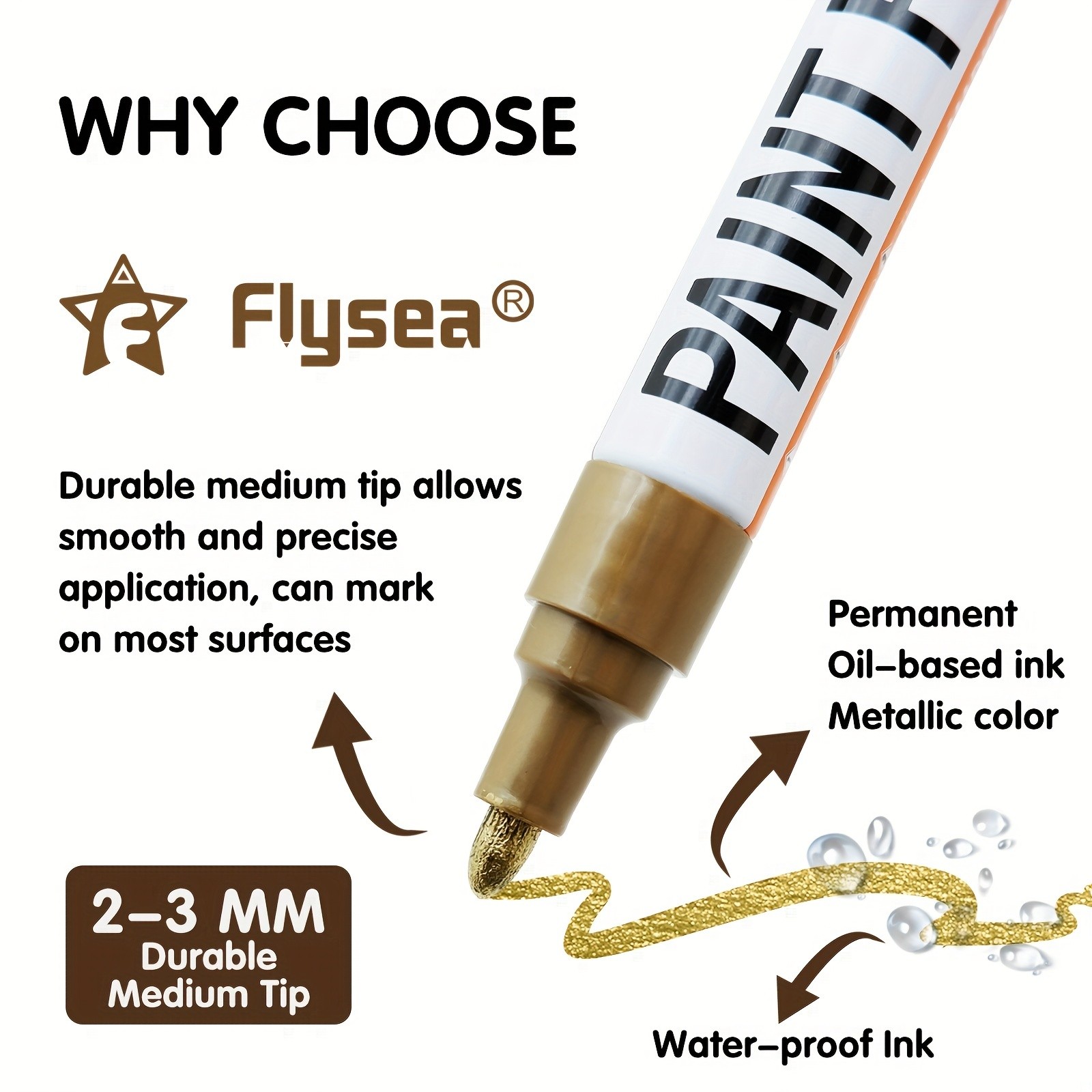 FLYSEA Paint Marker Pens – Permanent, Quick-Dry Multi-Surface Painting Set for Rocks, Wood, Fabric, Plastic, Canvas, Glass & DIY Crafts