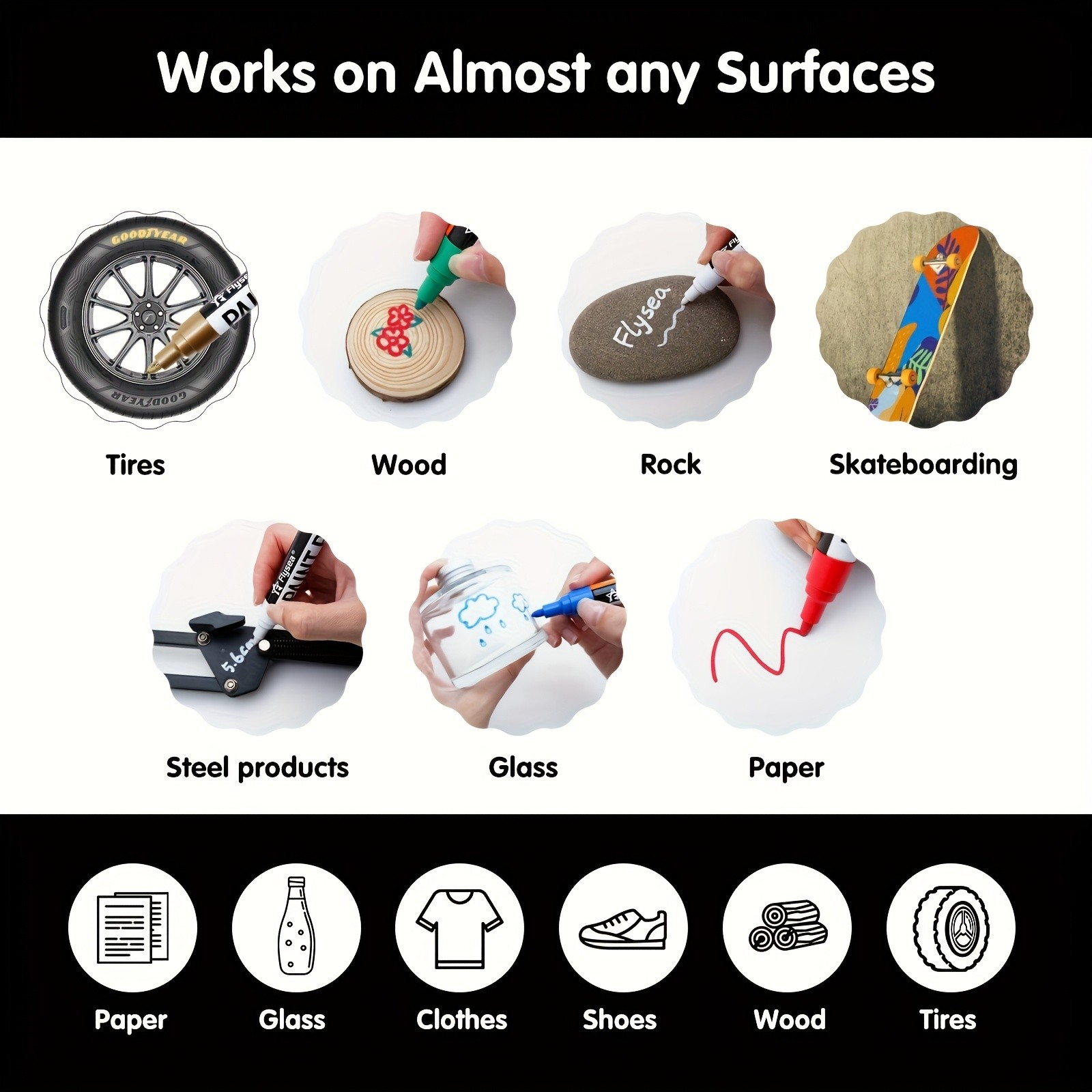 FLYSEA Paint Marker Pens – Permanent, Quick-Dry Multi-Surface Painting Set for Rocks, Wood, Fabric, Plastic, Canvas, Glass & DIY Crafts