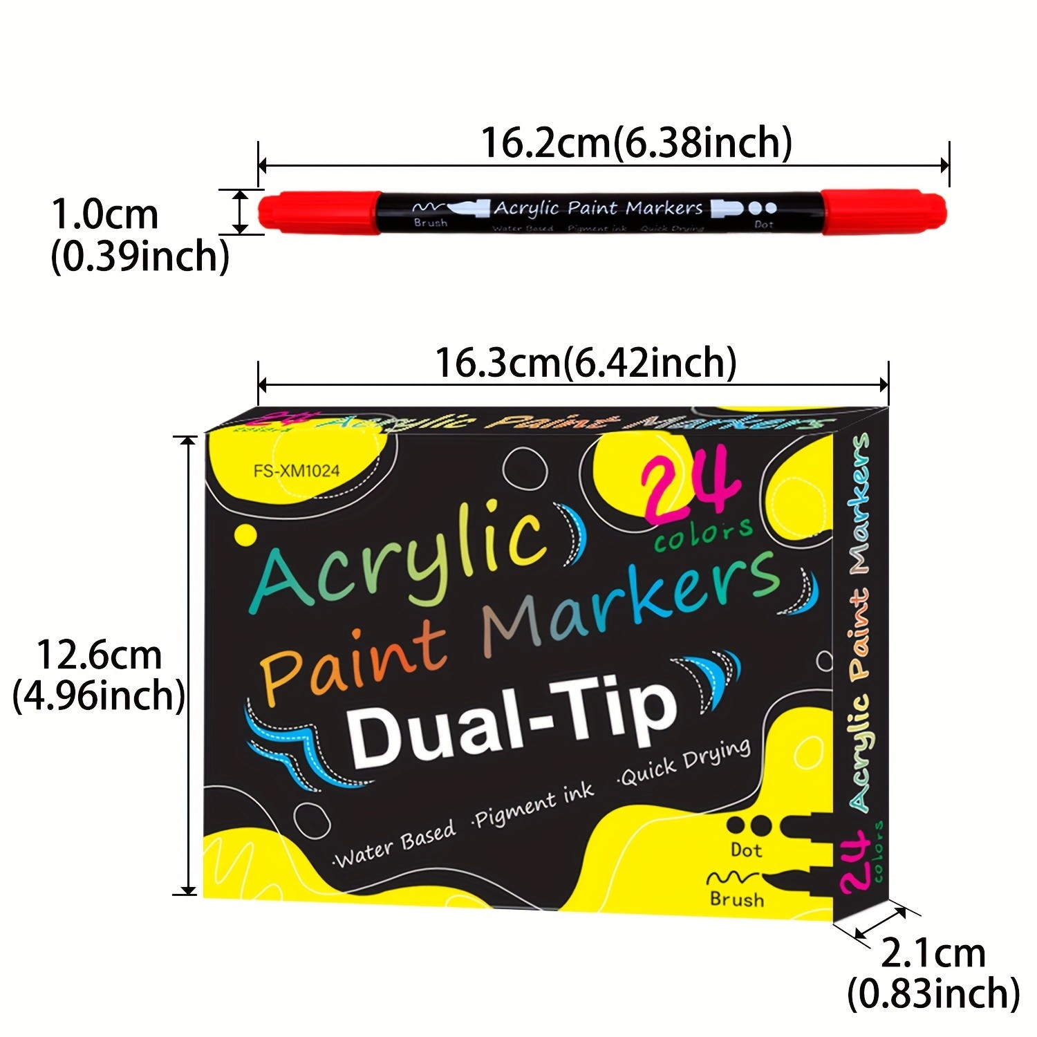 FLYSEA 24pcs Dual-Tip Acrylic Paint Markers – Brush Tip + Dot Tip Water-Based Markers for Christmas Cards, Rock Painting, Wood & Canvas