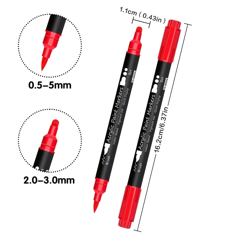 FLYSEA 24pcs Dual-Tip Acrylic Paint Markers – Brush Tip + Dot Tip Water-Based Markers for Christmas Cards, Rock Painting, Wood & Canvas