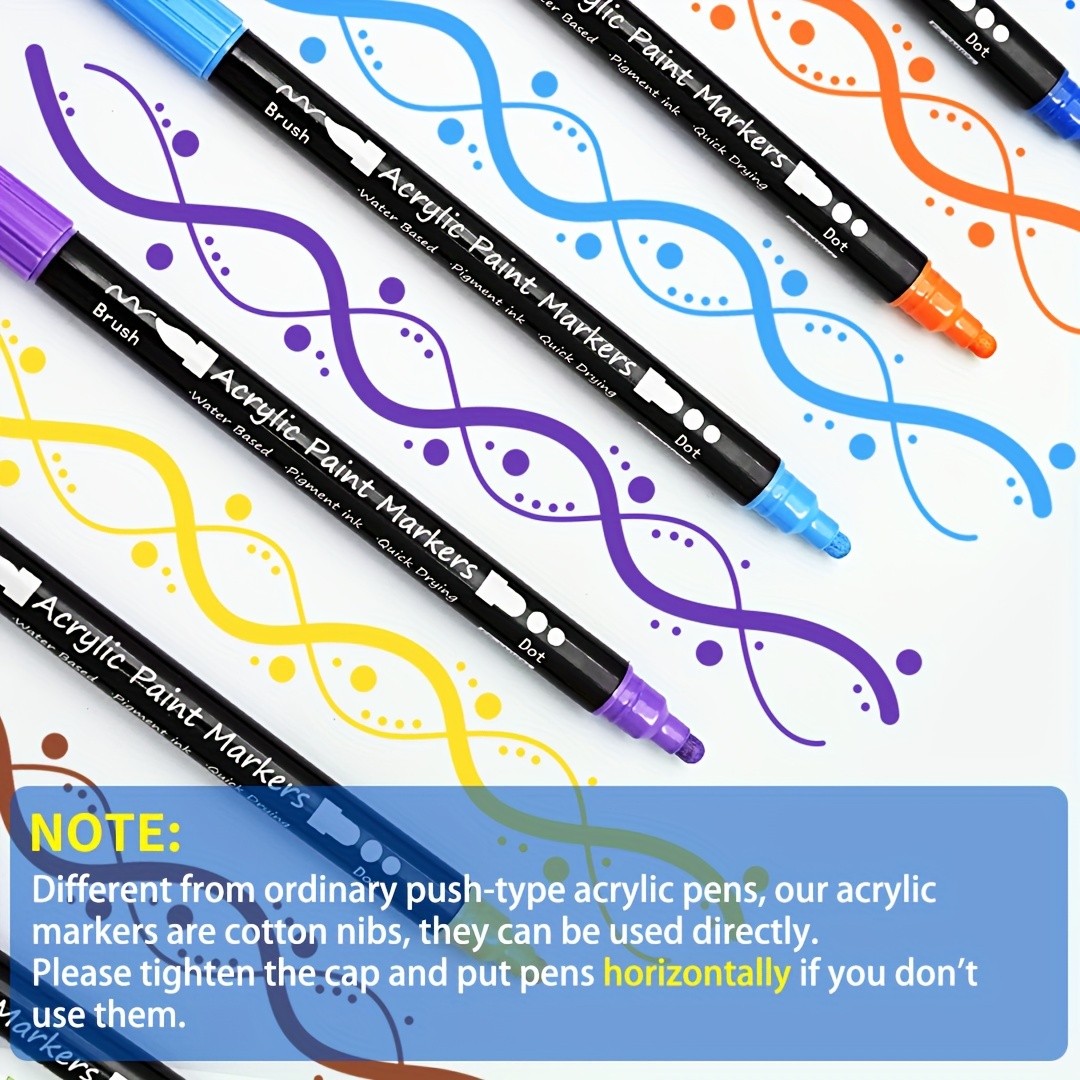 FLYSEA 24pcs Dual-Tip Acrylic Paint Markers – Brush Tip + Dot Tip Water-Based Markers for Christmas Cards, Rock Painting, Wood & Canvas