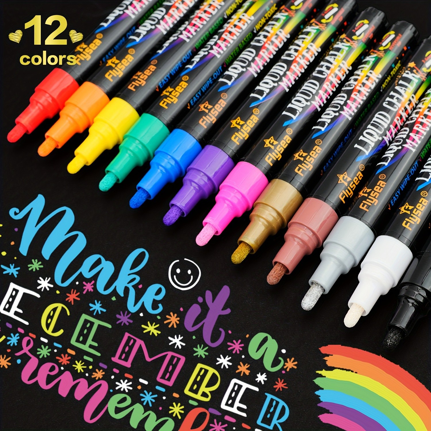 FLYSEA Chalk Markers Set – 8 or 12 Colors with Reversible Tips for Chalkboards, Glass, Windows &amp; Menu Boards