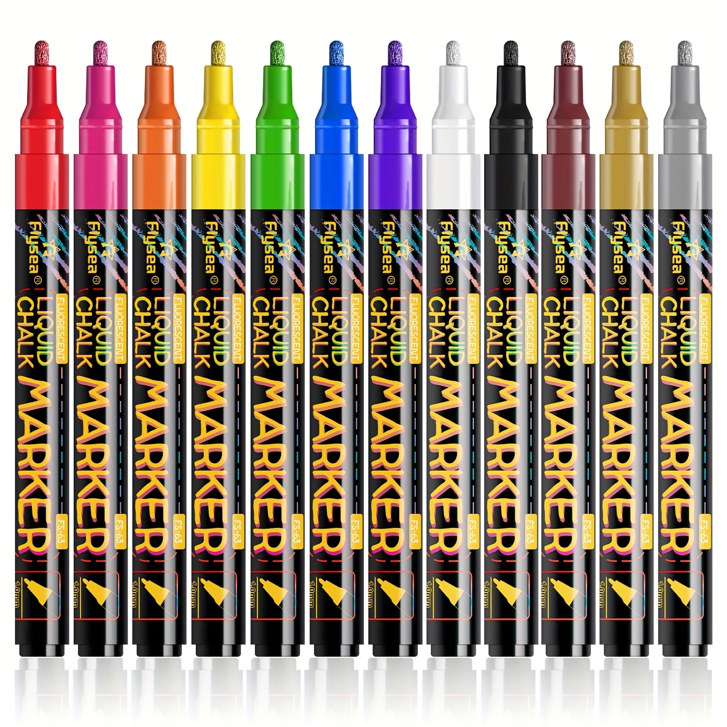 FLYSEA 8pcs / 12pcs Neon Chalk Markers – Erasable Liquid Chalk Pens for Professional Art & Non-Porous Surfaces