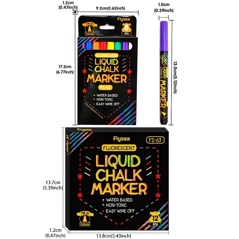 FLYSEA 8pcs / 12pcs Neon Chalk Markers – Erasable Liquid Chalk Pens for Professional Art & Non-Porous Surfaces