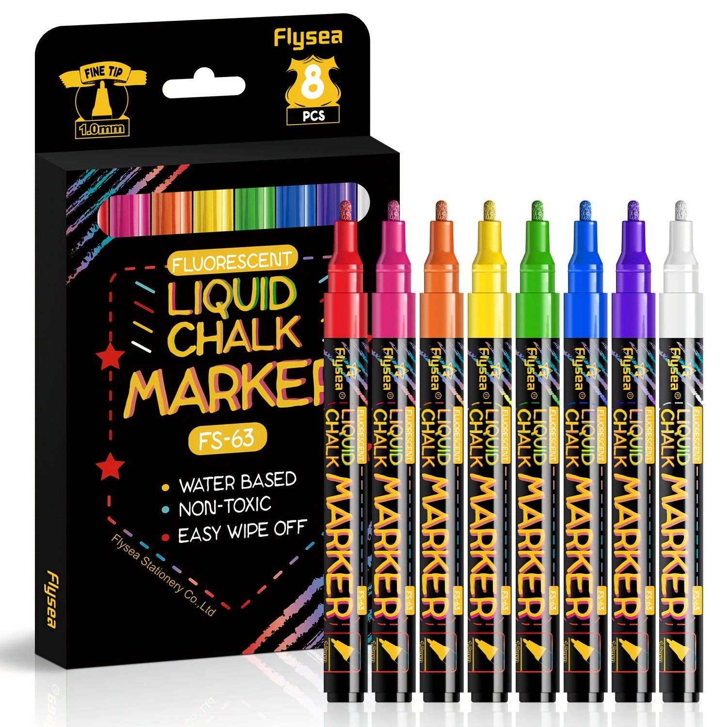 FLYSEA 8pcs / 12pcs Neon Chalk Markers – Erasable Liquid Chalk Pens for Professional Art & Non-Porous Surfaces