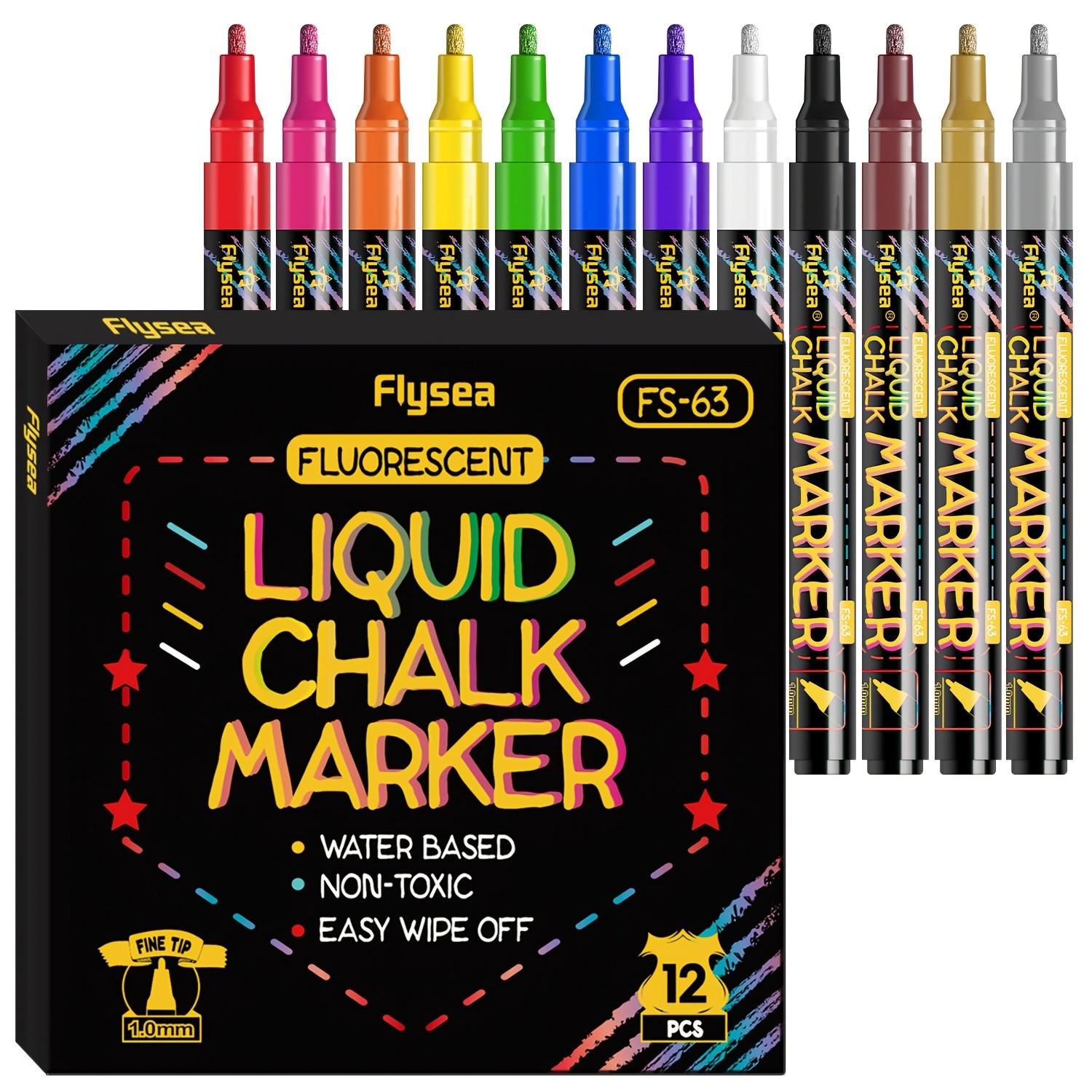 FLYSEA 8pcs / 12pcs Neon Chalk Markers – Erasable Liquid Chalk Pens for Professional Art & Non-Porous Surfaces