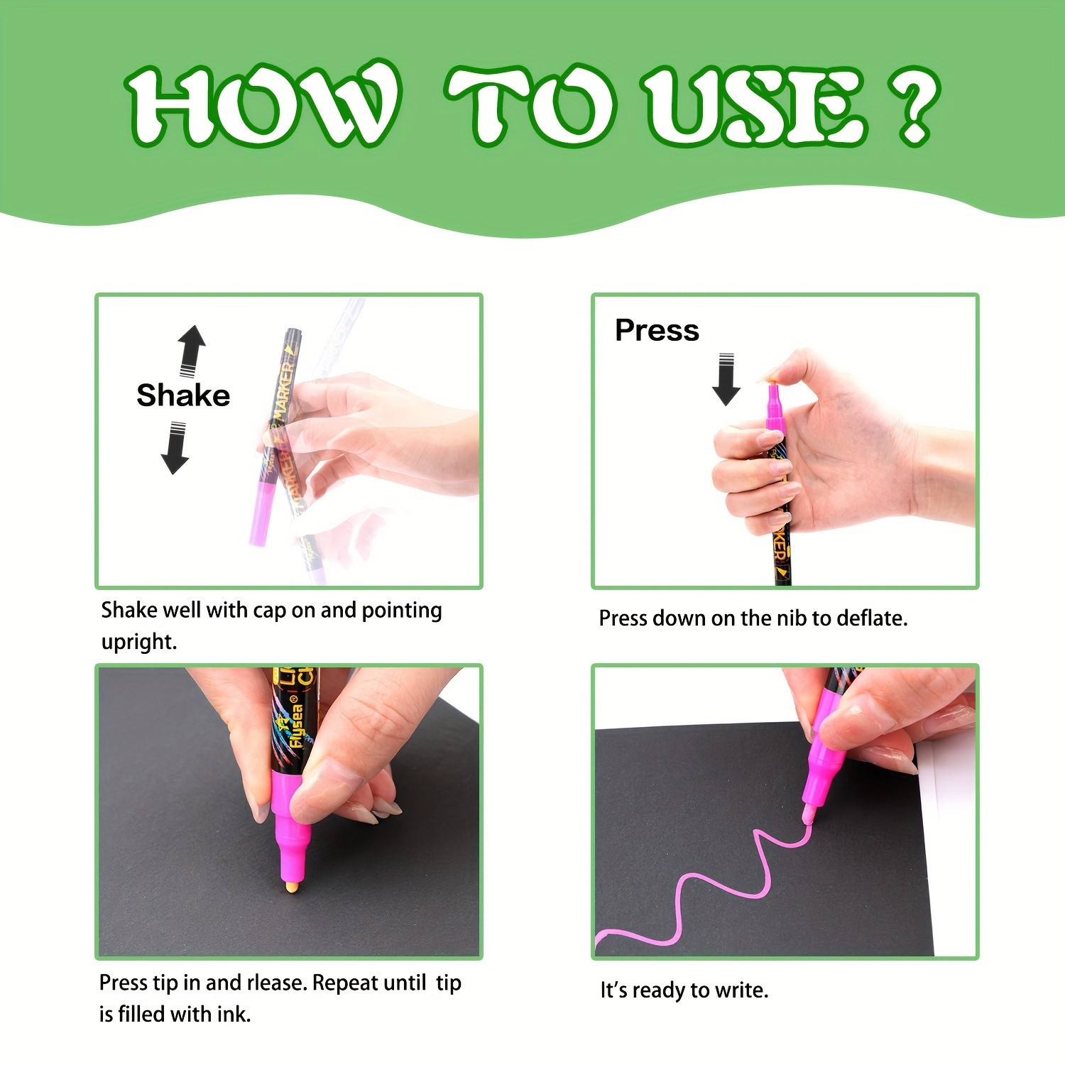 FLYSEA 12pcs Neon Chalk Markers – 0.1cm Extra-Fine Tip, Water-Based, Washable & Non-Toxic Liquid Chalk Pens