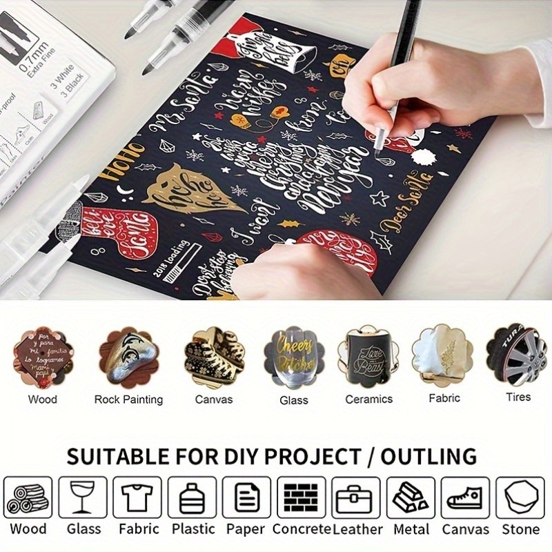 FLYSEA 6pcs Waterproof Water-Based Acrylic Paint Markers – Heavy-Duty Vibrant Paint Pens for Rock, Ceramic, Glass, Wood & Plastic