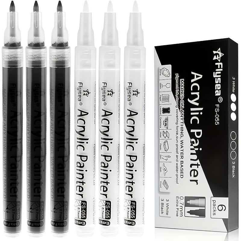 FLYSEA 6pcs Waterproof Water-Based Acrylic Paint Markers – Heavy-Duty Vibrant Paint Pens for Rock, Ceramic, Glass, Wood & Plastic