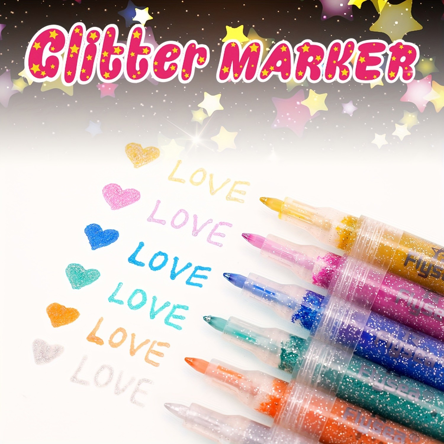 FLYSEA 12pcs 0.7mm Fine Tip Glitter Acrylic Marker Pens – Water-Based Glitter Ink for Scrapbooks, Writing & Multi-Surface Art